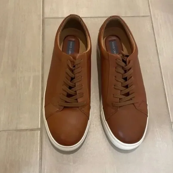 Vince Camuto Men\'s Brown Leather Lace-Up Sneakers Vince Camuto Mens Casual Sneaker Cognac Brown Leather Low  main image 4